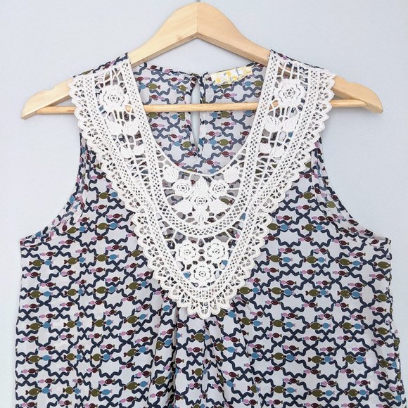 🇺🇸 🐟 Fish Print Boxy Sleeveless Top Made In USA - Picture 4 of 8